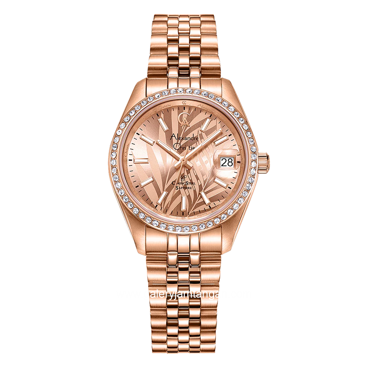 Alexandre Christie AC 5012 LD Rosegold Dial Motif Sapphire Crystal Glass