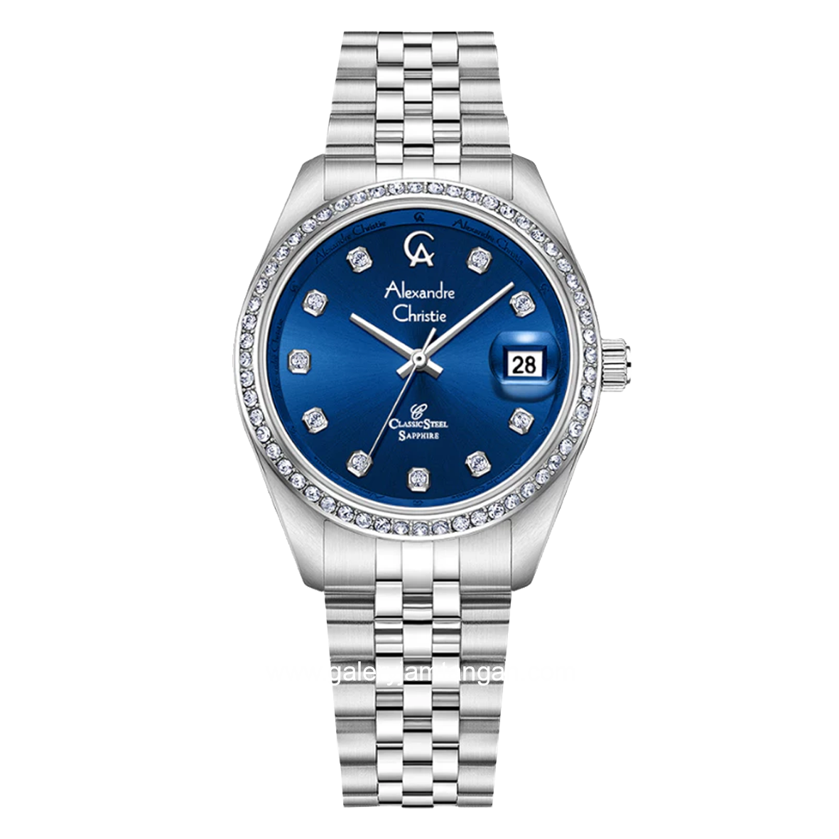 Alexandre Christie AC 5012 LD Silver Dial Blue Sapphire Crystal Glass