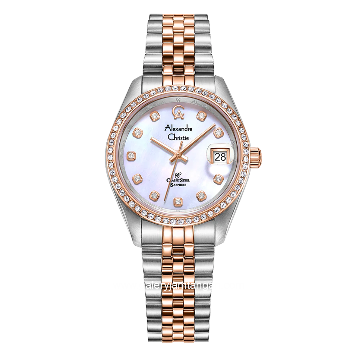Alexandre Christie AC 5012 LD Silver Combinasi Dial White Sapphire Crystal Glass
