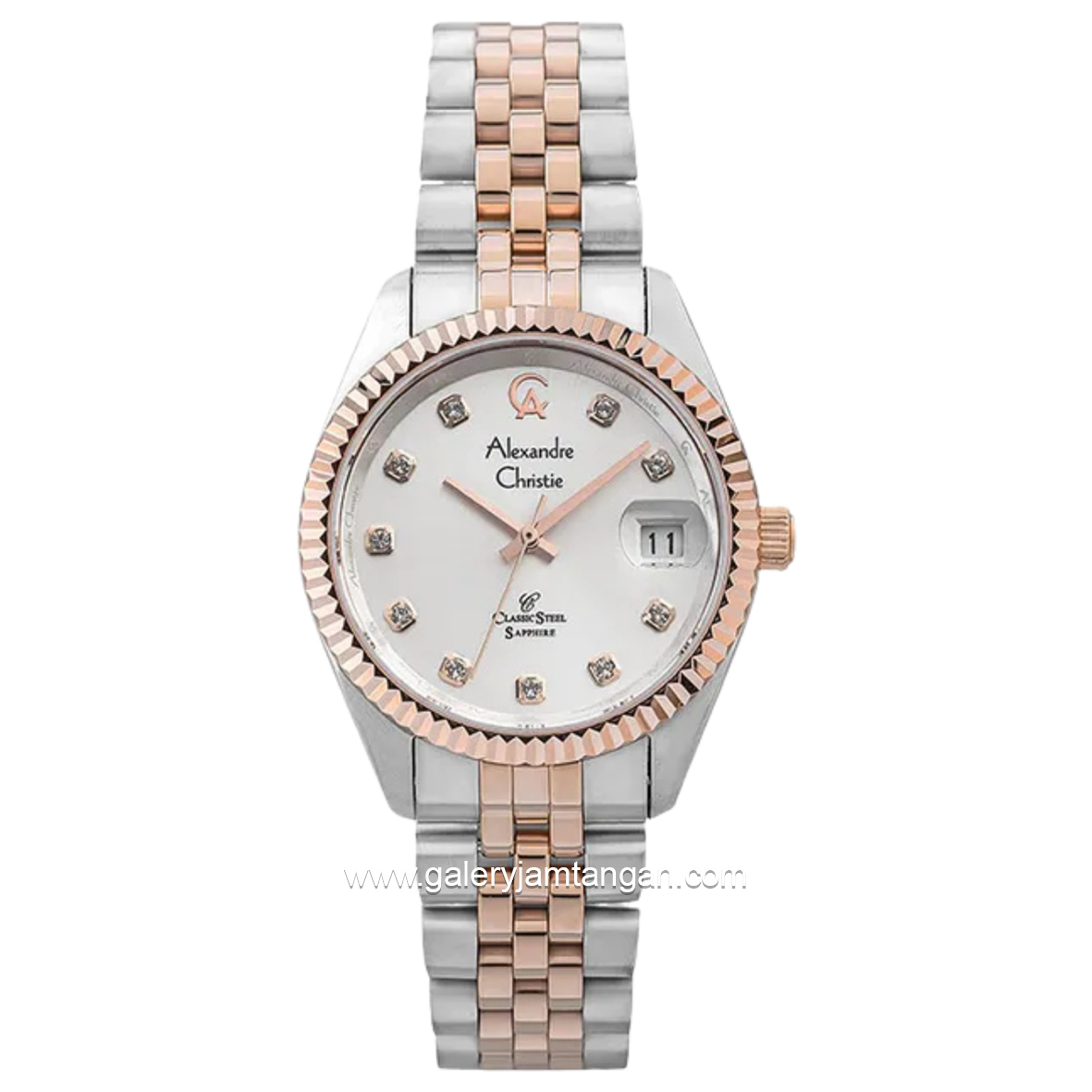 Alexandre Christie AC 5013 LD Silver Combinasi Dial White Sapphire Crystal Glass