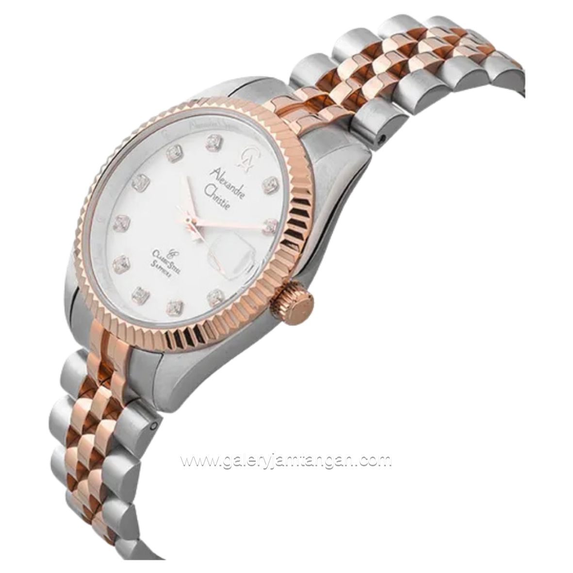Alexandre Christie AC 5013 LD Silver Combinasi Dial White Sapphire Crystal Glass
