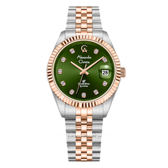Alexandre Christie AC 5013 LD Silver Combinasi Dial Green Sapphire Crystal Glass