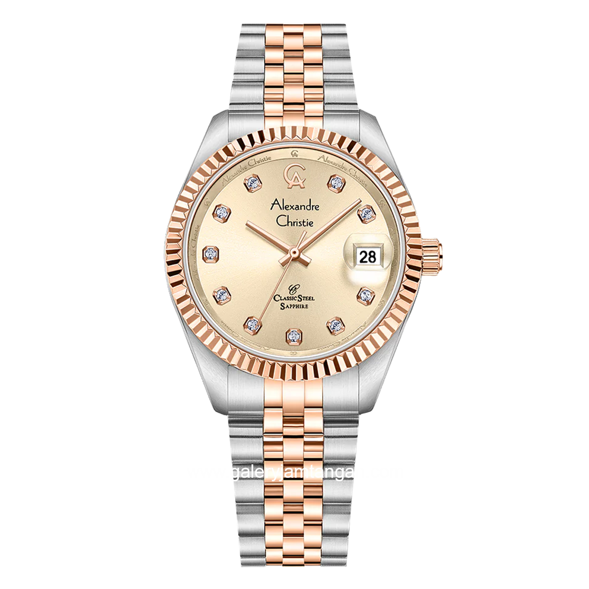 Alexandre Christie AC 5013 LD Silver Combinasi Dial Rosegold Sapphire Crystal Glass