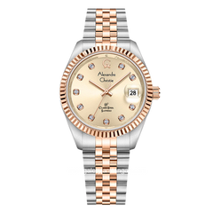 Alexandre Christie AC 5013 LD Silver Combinasi Dial Rosegold Sapphire Crystal Glass