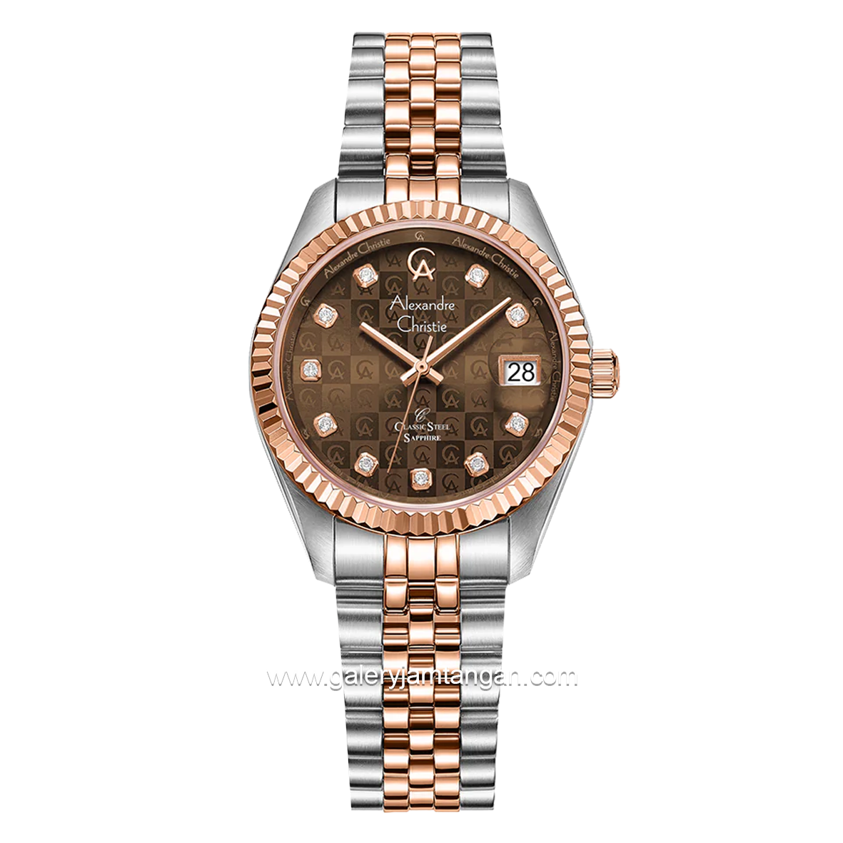 Alexandre Christie AC 5014 LD Silver Rosegold Dial Brown Sapphire Crystal Glass