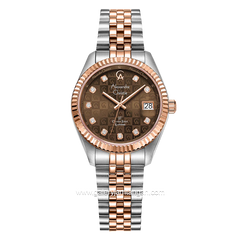 Alexandre Christie AC 5014 LD Silver Rosegold Dial Brown Sapphire Crystal Glass