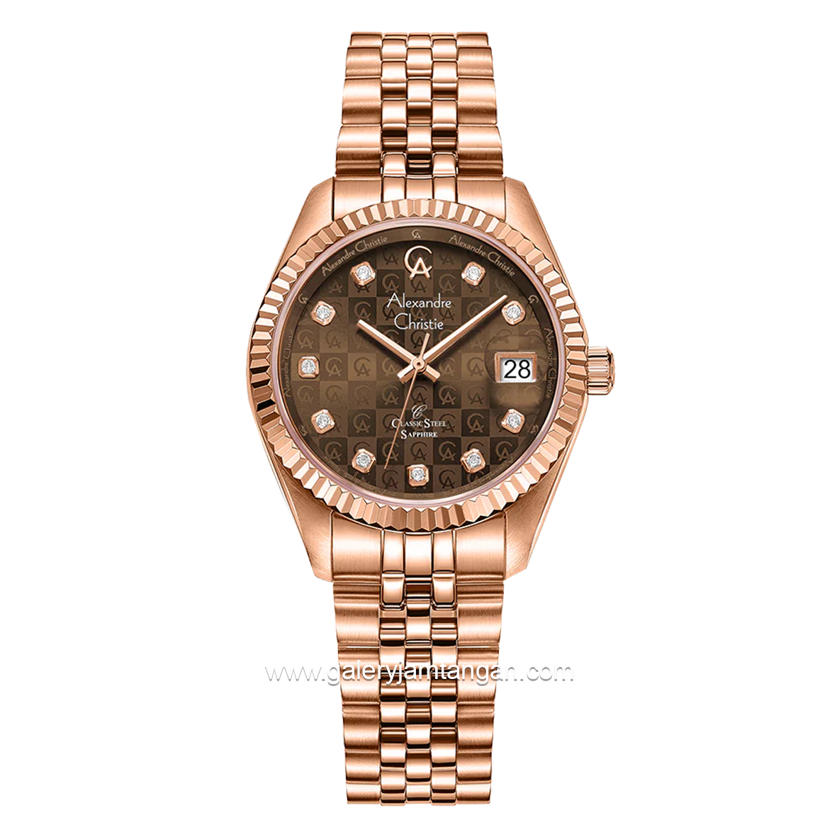 Alexandre Christie AC 5014 LD Rosegold Dial Brown Sapphire Crystal Glass