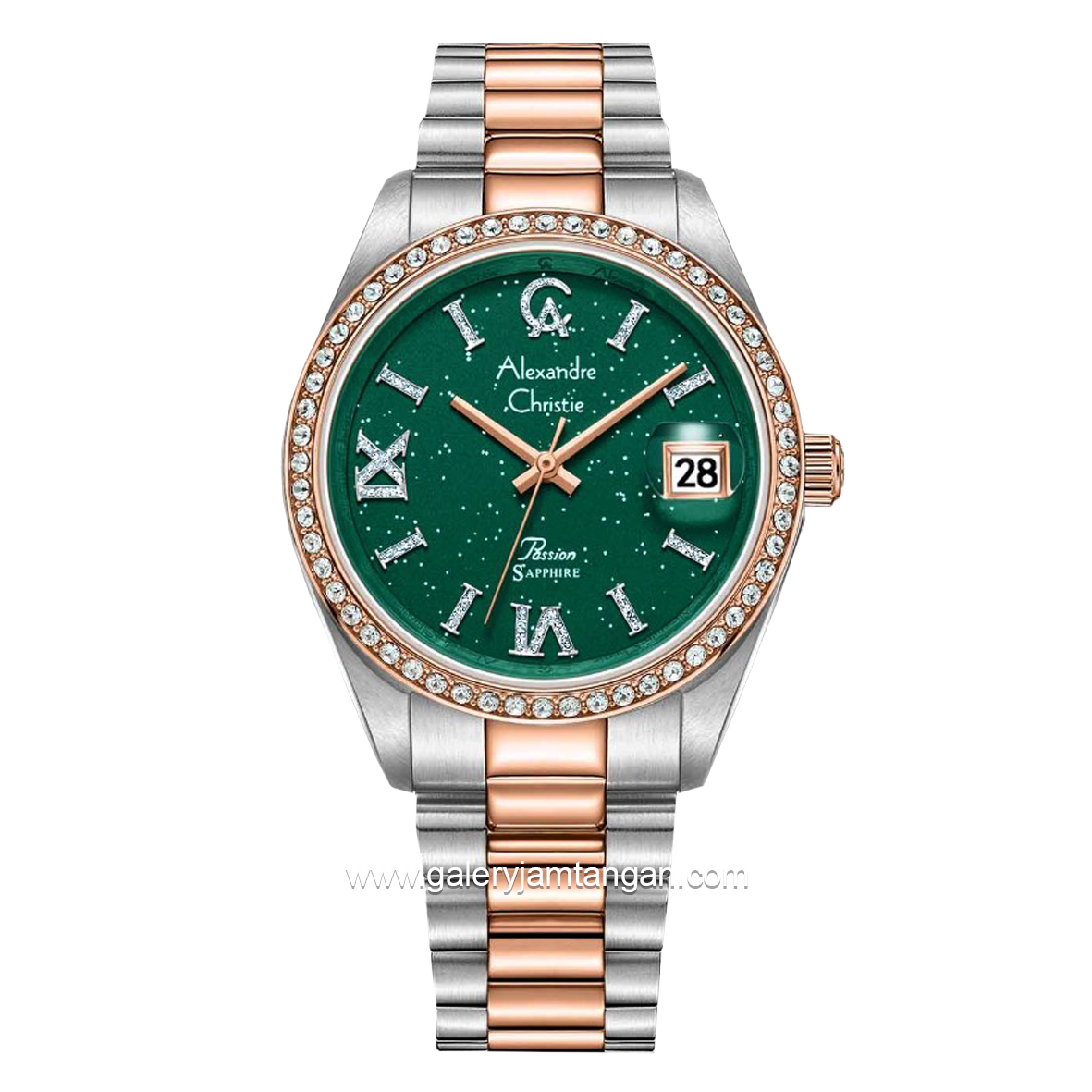 Alexandre Christie AC 5015 LD Silver Combinasi Rosegold Dial Green Stainles Steel Strap