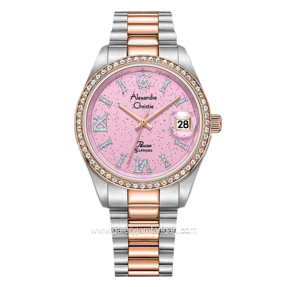 Alexandre Christie AC 5015 LD Silver Combinasi Rosegold Dial Pink Stainles Steel Strap