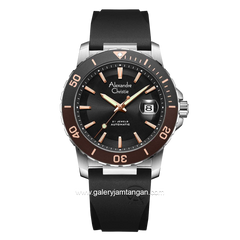ALEXANDRE CHRISTIE AC 6141 MA Men Black Silver Ring Brown Automatic Rubber Strap