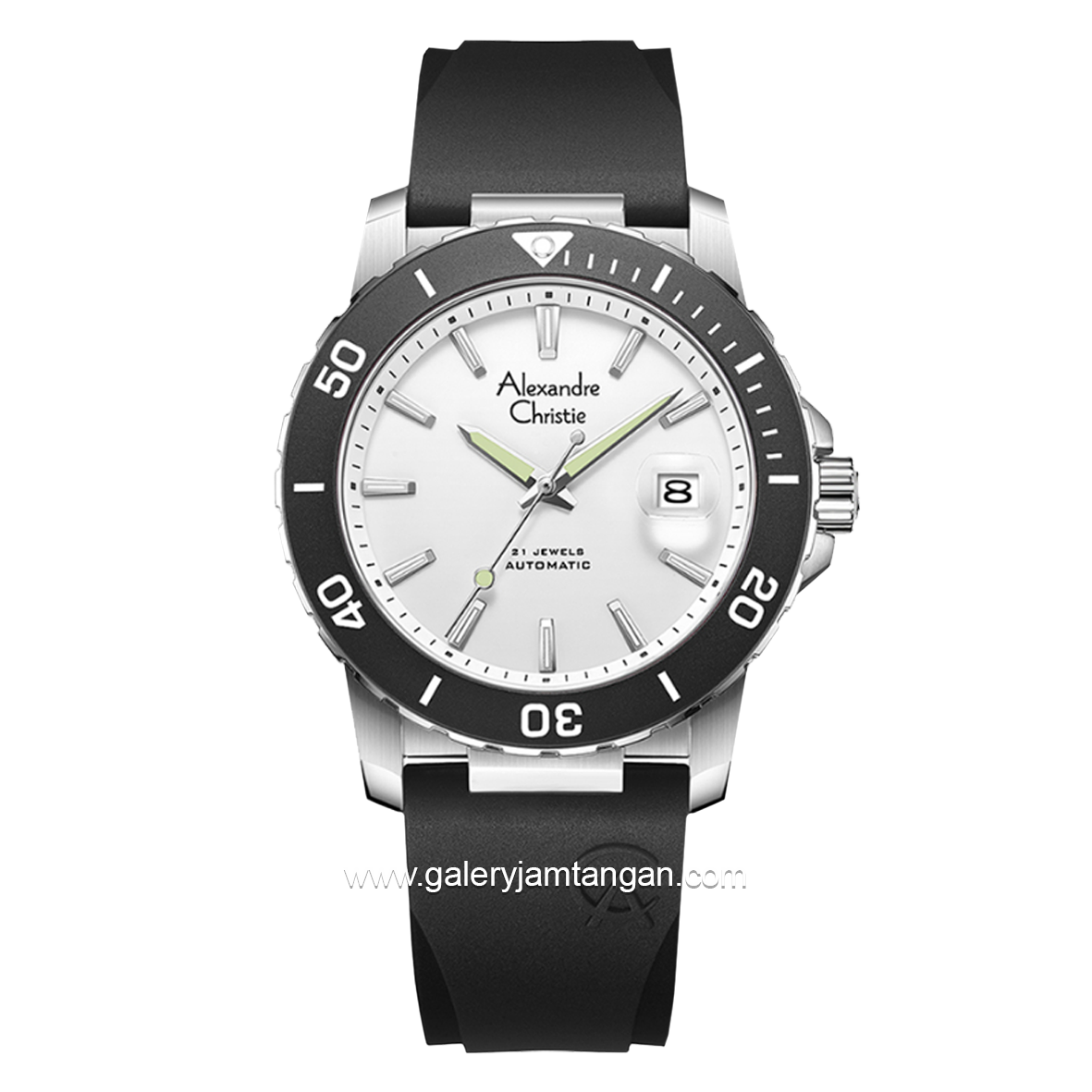 ALEXANDRE CHRISTIE AC 6141 MA Men Black Silver Dial White Automatic Rubber Strap