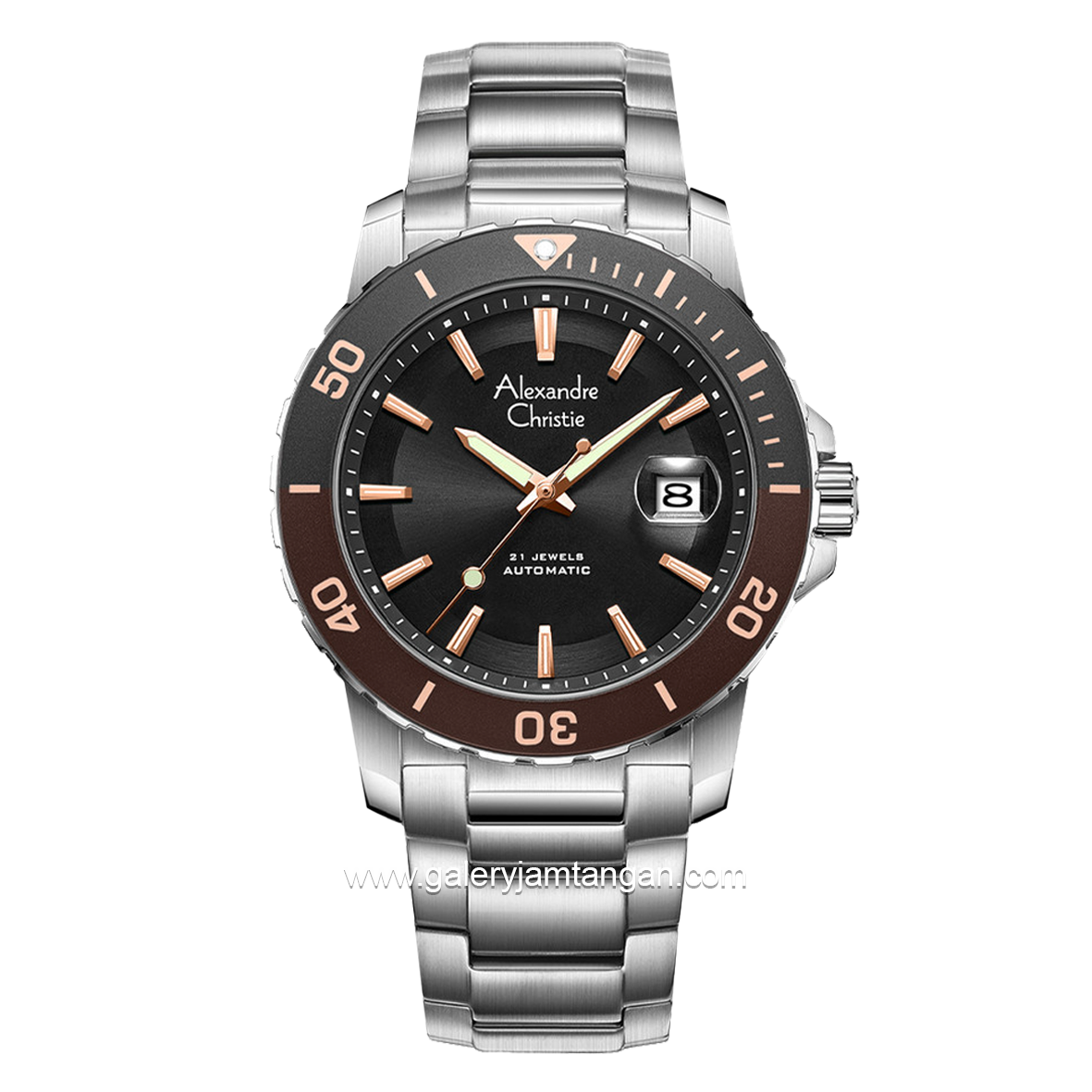 ALEXANDRE CHRISTIE AC 6141 MA Men Silver Ring Brown Automatic Stainless Steel