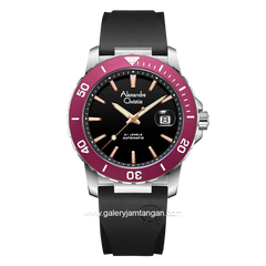 ALEXANDRE CHRISTIE AC 6141 MA Men Black Silver Ring Red Automatic Rubber Strap