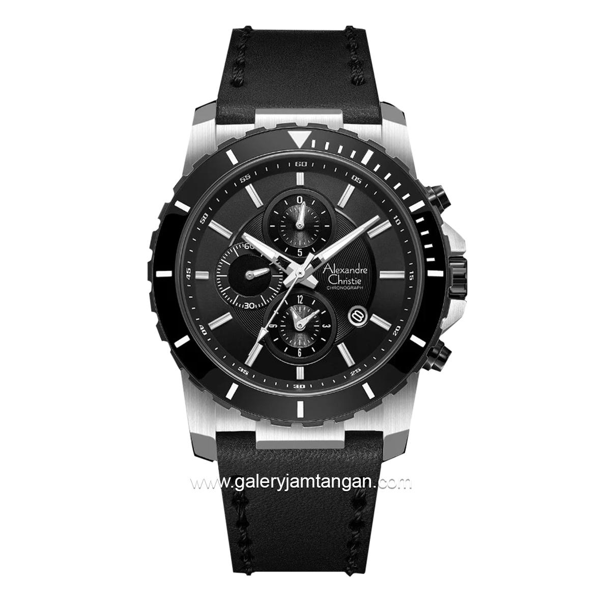 Alexandre Christie AC 6141 MC Black Silver Leather Strap