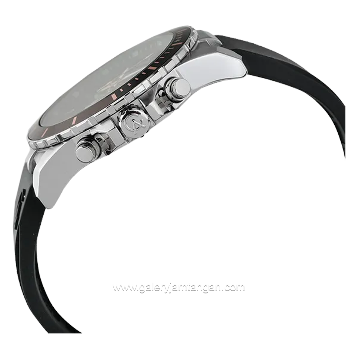 Alexandre Christie AC 6141 MC Black Silver Ring Brown Rubber Strap