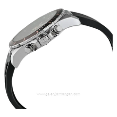 Alexandre Christie AC 6141 MC Black Silver Ring Brown Rubber Strap