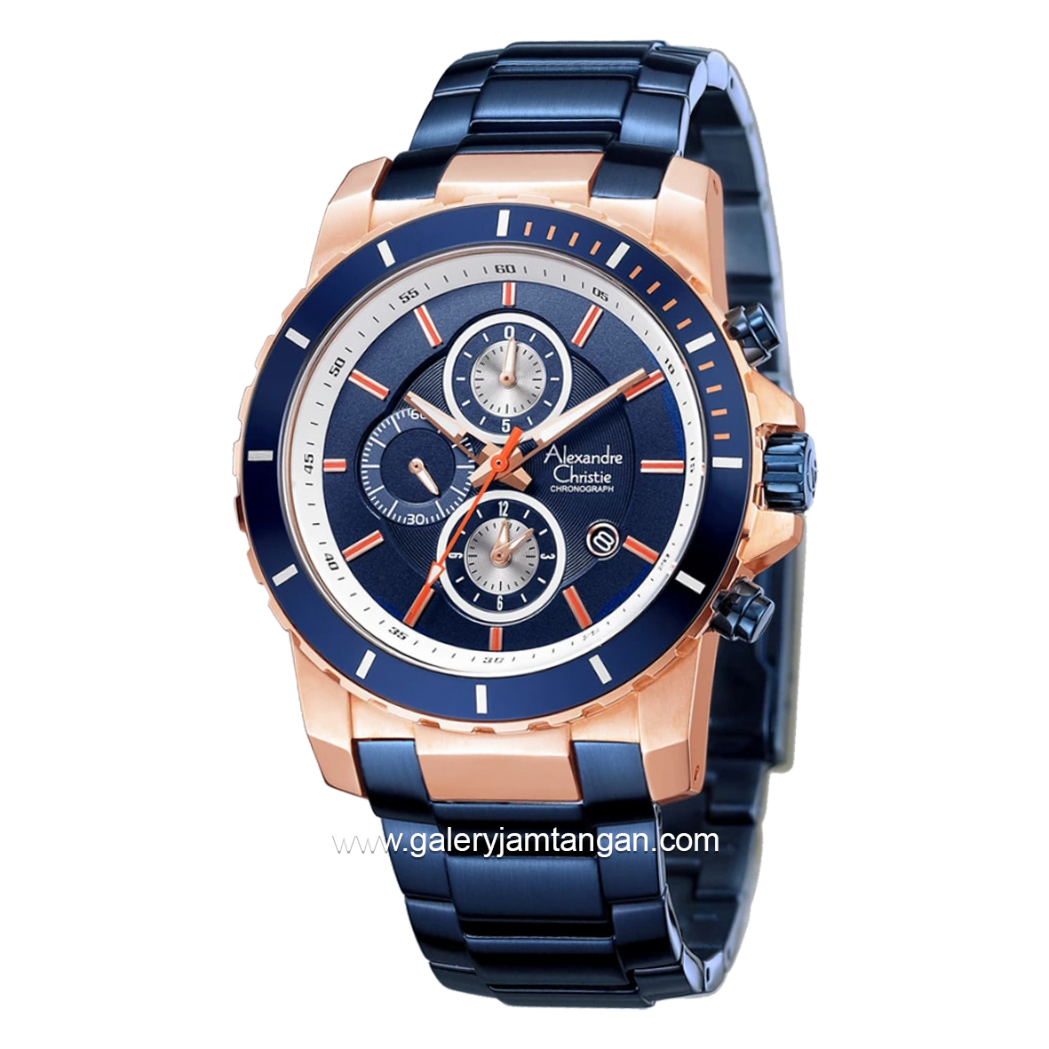 Alexandre Christie AC 6141 MC Blue Rosegold List White Chronograph Stainless Steel Strap