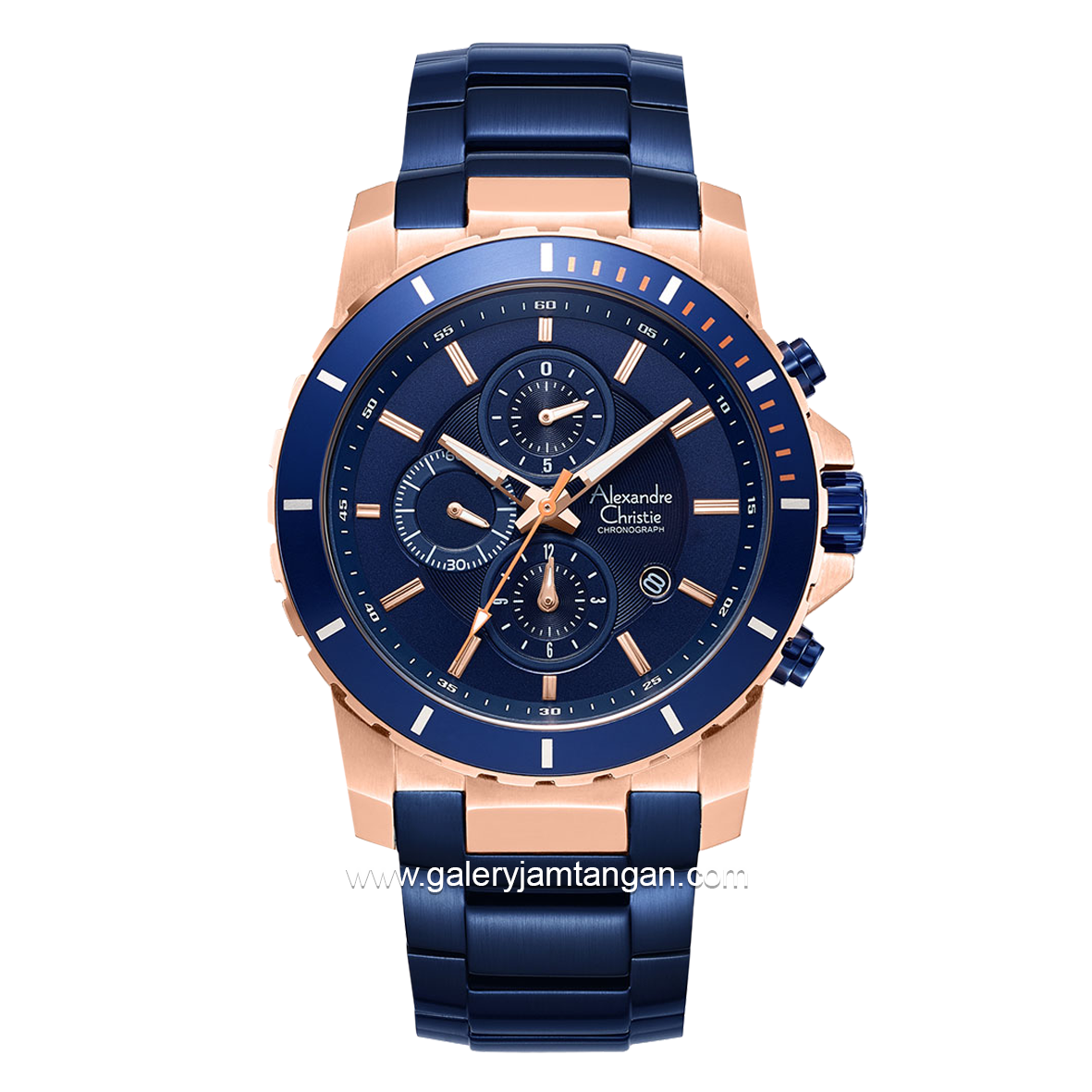 Alexandre Christie AC 6141 MC Blue Rosegold Chronograph Stainless Steel Strap