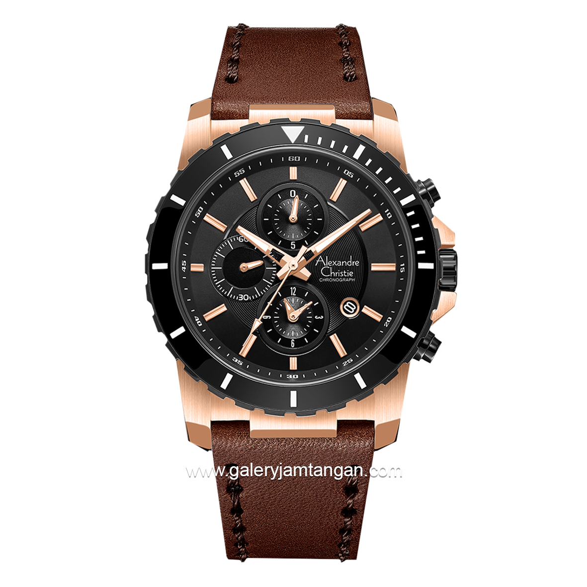 Alexandre Christie AC 6141 MC Brown Rosegold Leather Strap