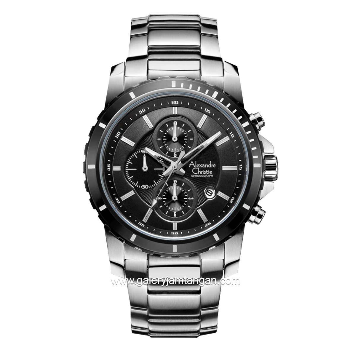 Alexandre Christie AC 6141 MC Silver Dial Black Chronograph Stainless Steel Strap