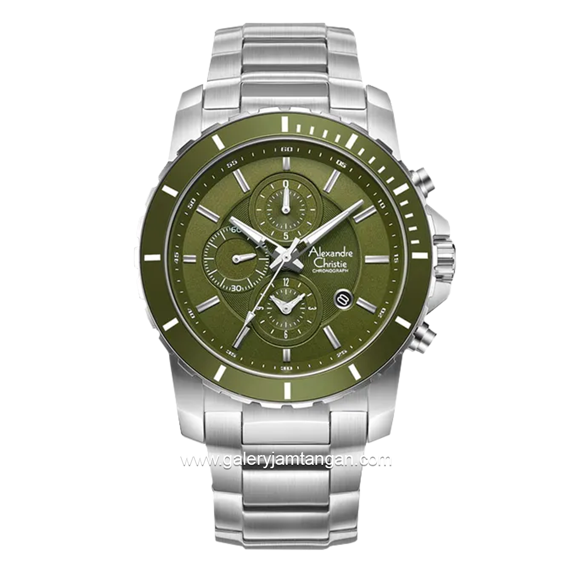 Alexandre Christie AC 6141 MC Silver Dial Green Chronograph Stainless Steel Strap