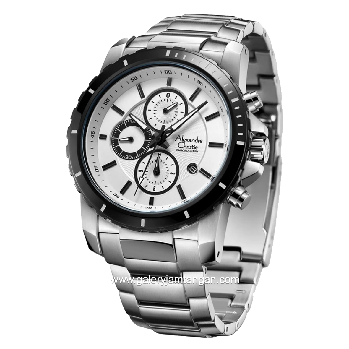 Alexandre Christie AC 6141 MC Silver Dial White Chronograph Stainless Steel Strap