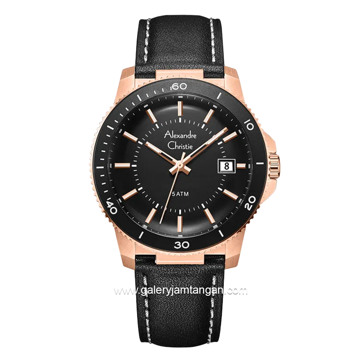 Alexandre Christie AC 6141 MD Black Rosegold Leather Strap