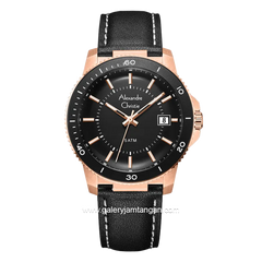 Alexandre Christie AC 6141 MD Black Rosegold Leather Strap
