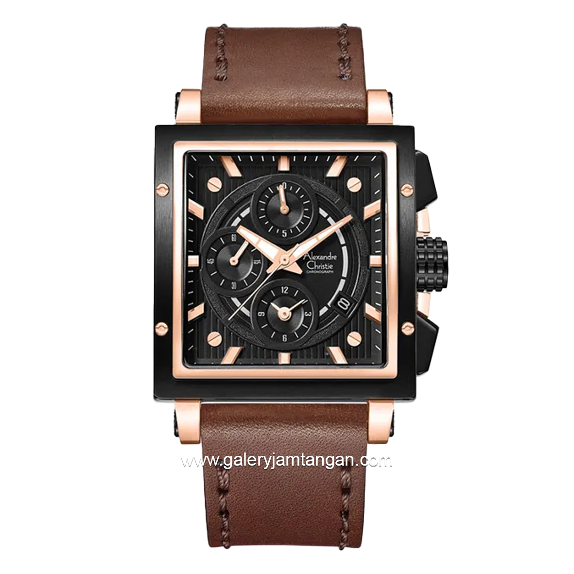 Alexandre Christie AC 6182 GC Chronograph Brown Dial Black Leather Strap