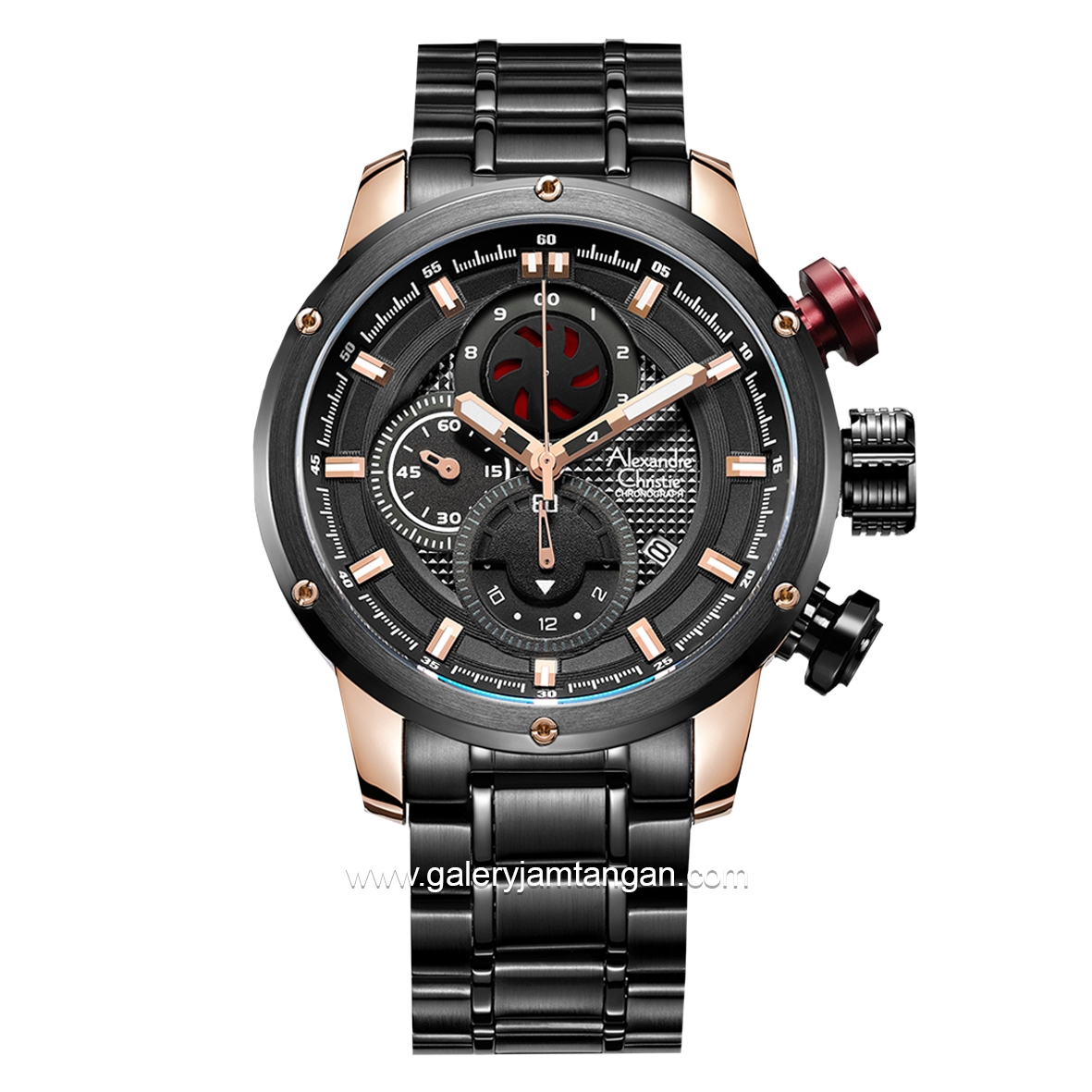 Alexandre Christie AC 6239 MC Black Rosegold Stainless Steel + Strap Cadangan Leather