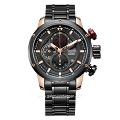 Alexandre Christie AC 6239 MC Black Rosegold Stainless Steel + Strap Cadangan Leather