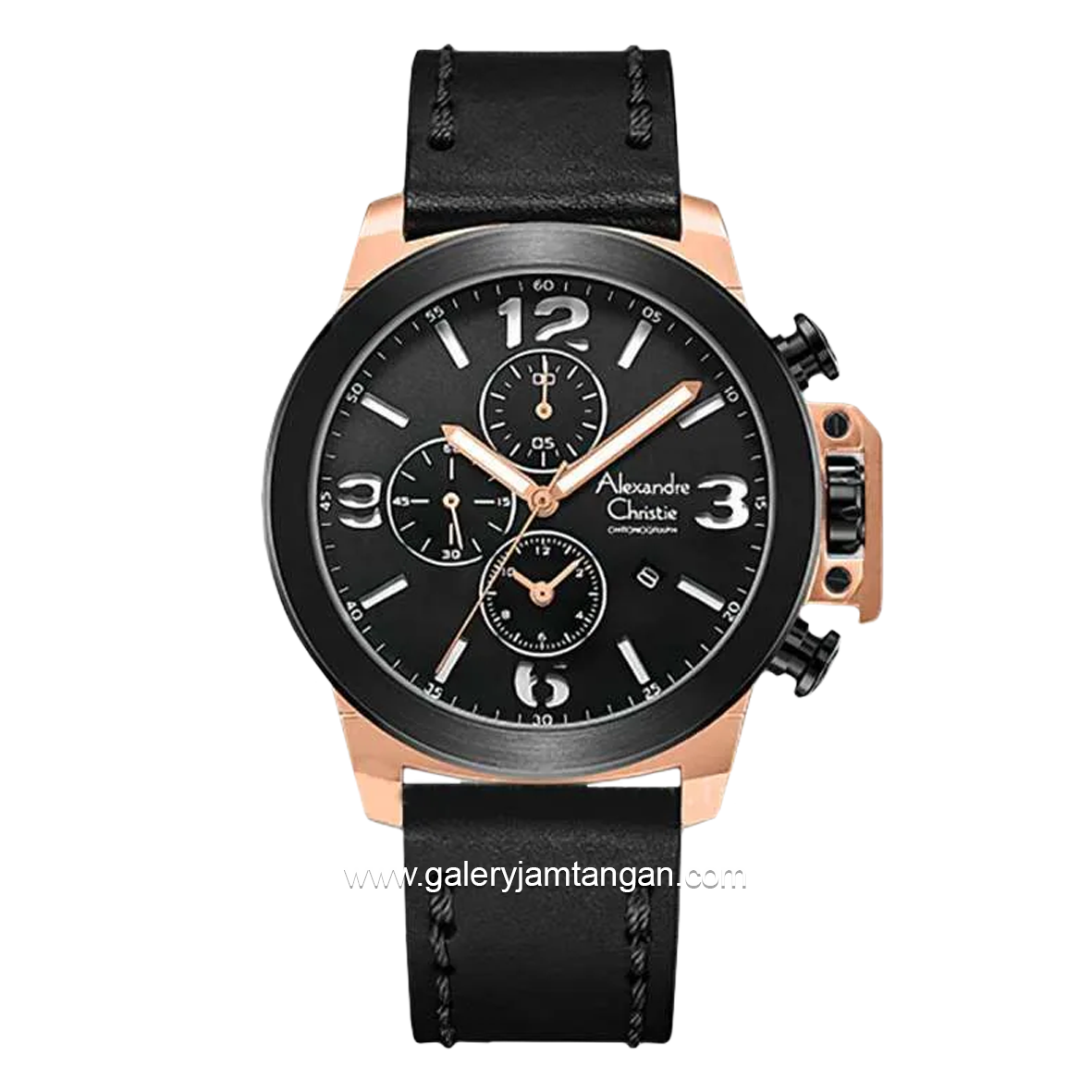 Alexandre Christie AC 6280 GC Black Rosegold Leather Strap