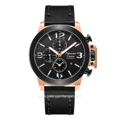 Alexandre Christie AC 6280 GC Black Rosegold Leather Strap