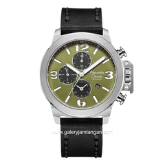 Alexandre Christie AC 6280 GC Black Silver Dial Green Leather Strap