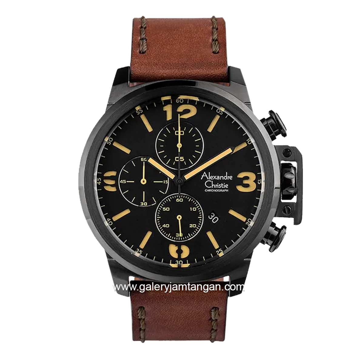 Alexandre Christie AC 6280 GC Brown Black Leather Strap