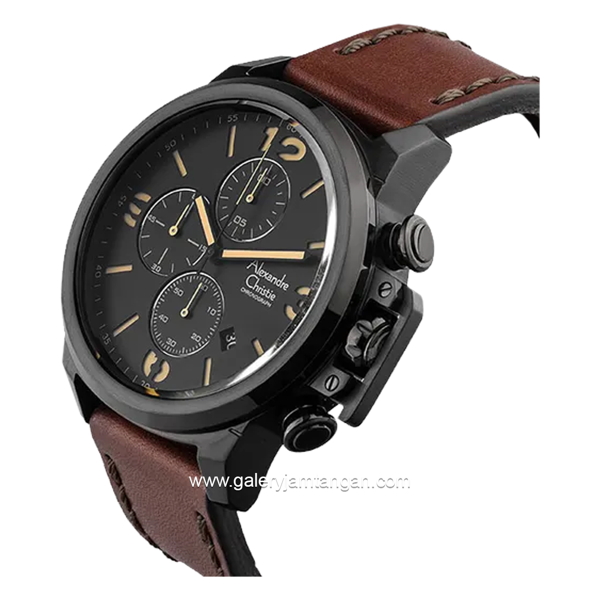 Alexandre Christie AC 6280 GC Brown Black Leather Strap