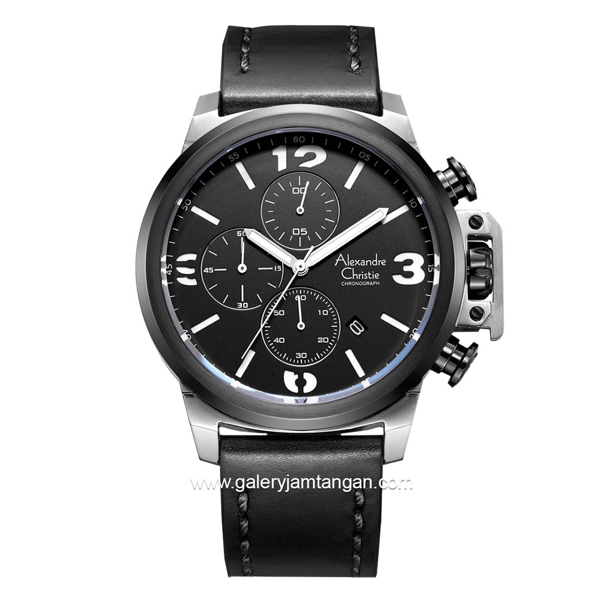 Alexandre Christie AC 6280 MC Black Silver Leather Strap