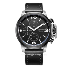 Alexandre Christie AC 6280 MC Black Silver Leather Strap
