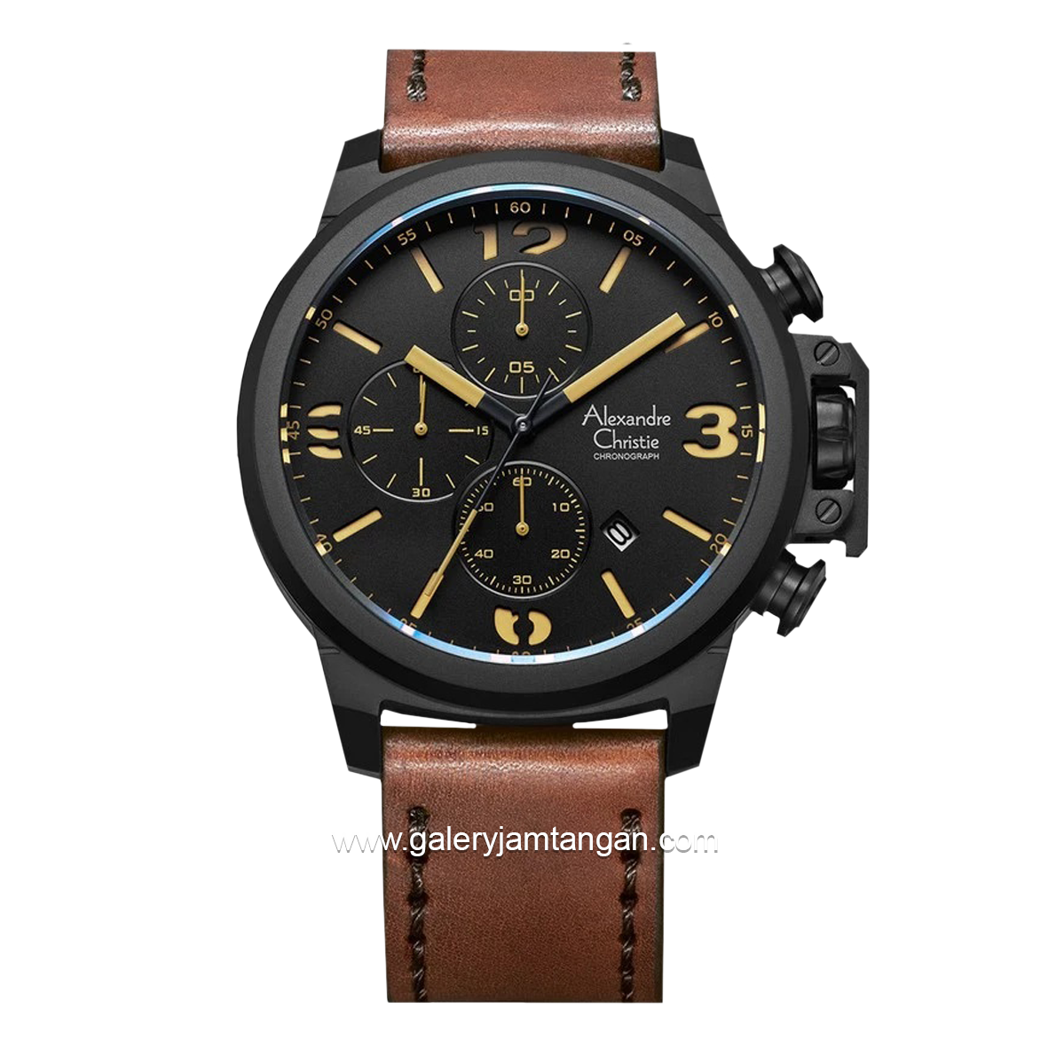 Alexandre Christie AC 6280 MC Brown Black Leather Strap