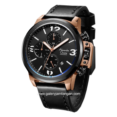Alexandre Christie AC 6280 MC Black Rosegold Ring Black Leather Strap