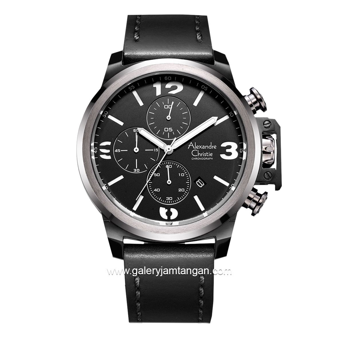 Alexandre Christie AC 6280 MC Black Ring Gray Leather Strap