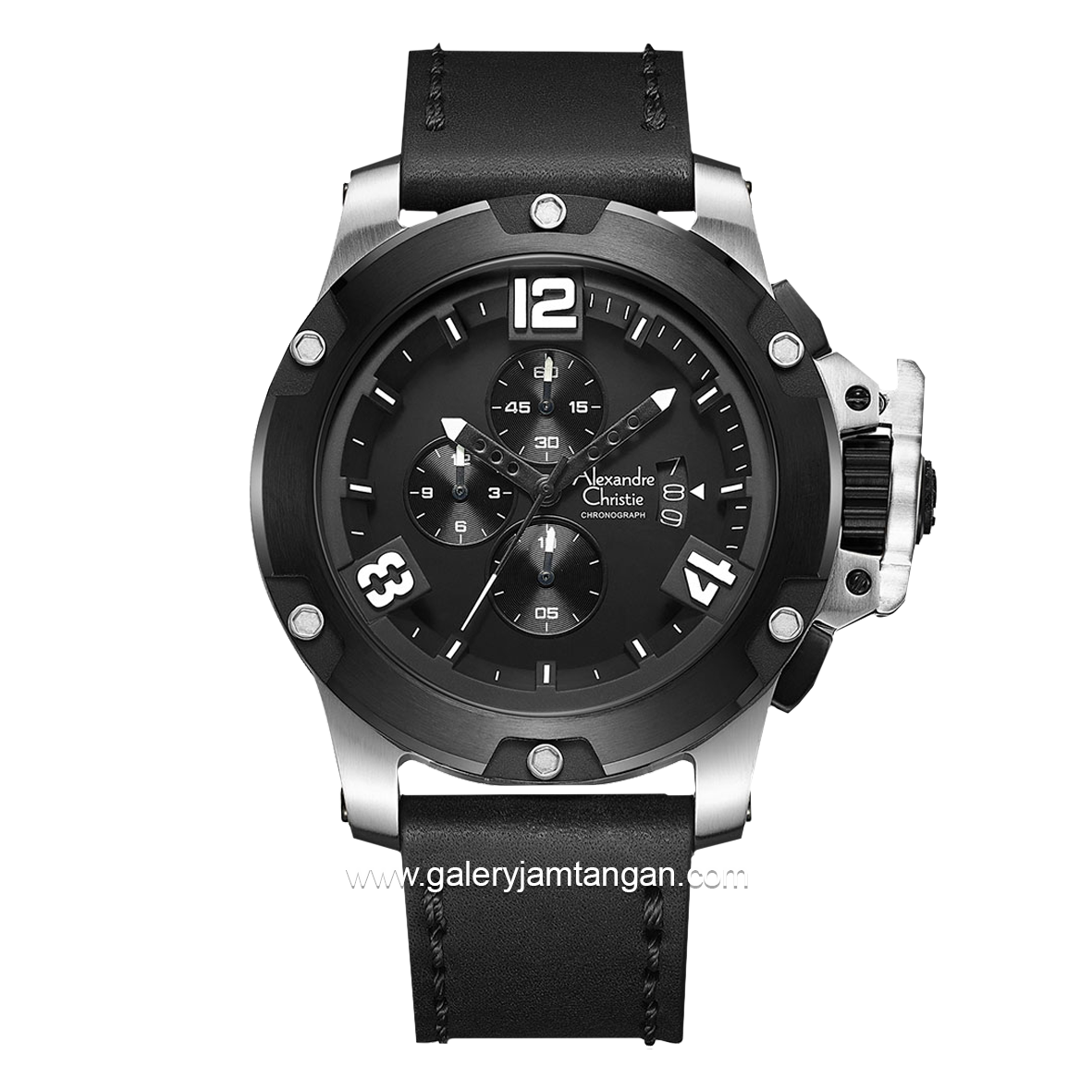 Alexandre Christie AC 6295 MC Black Silver Leather Strap