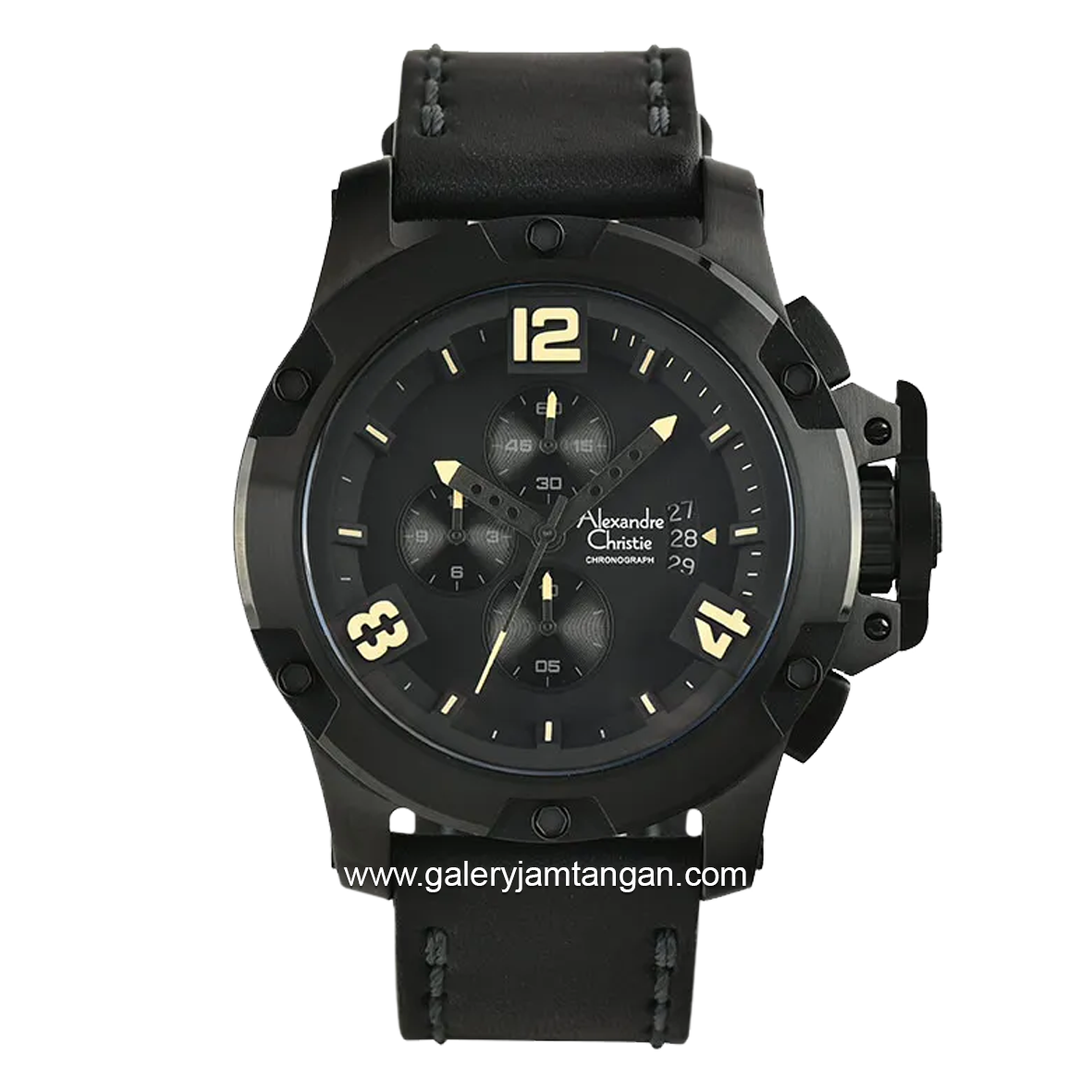 Alexandre Christie AC 6295 MC Black Hour Marker Yellow Leather Strap