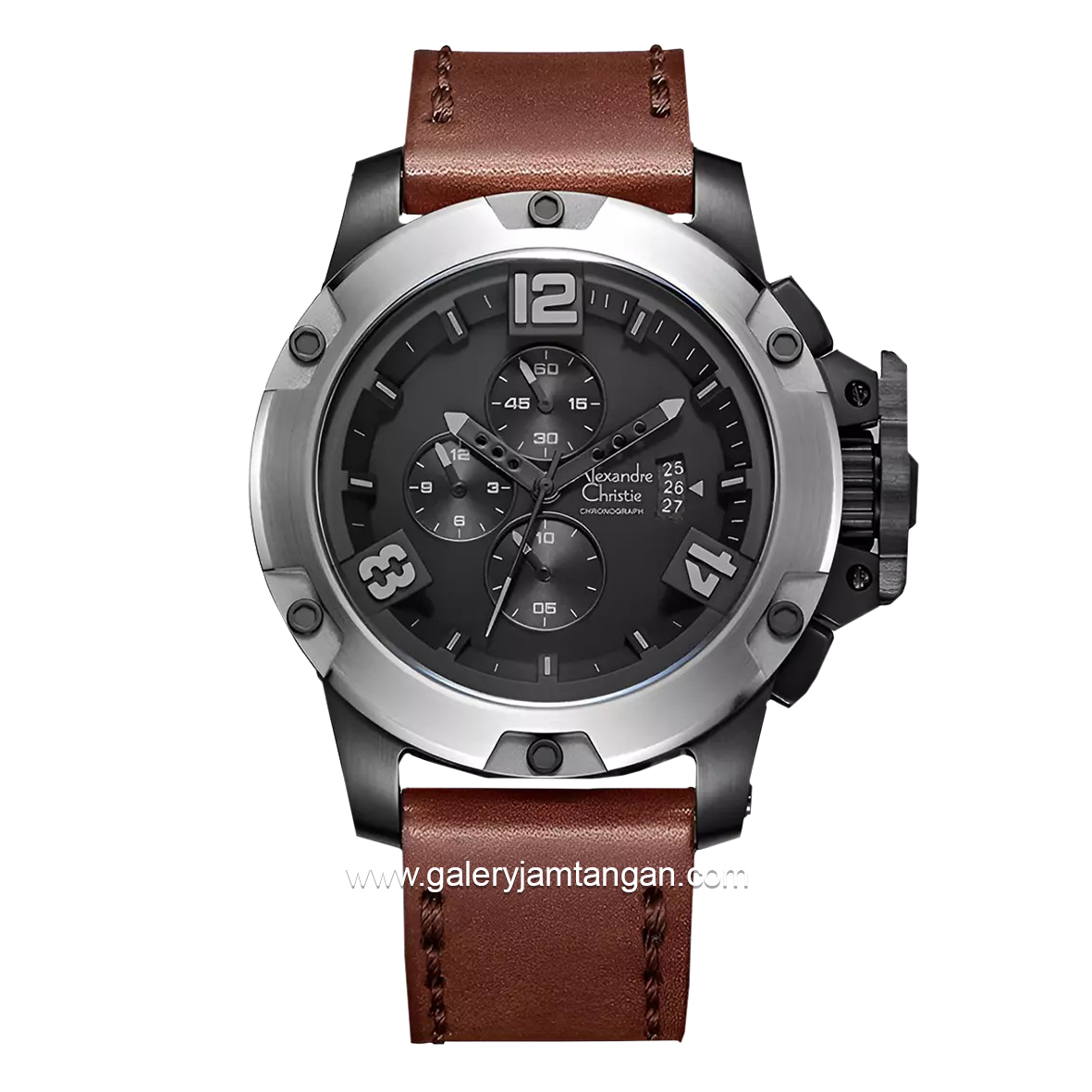 Alexandre Christie AC 6295 MC Brown Black Leather Strap