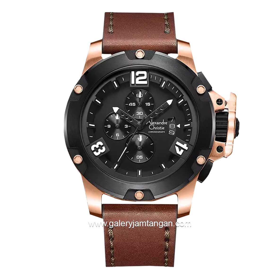 Alexandre Christie AC 6295 MC Brown Rosegold Leather Strap