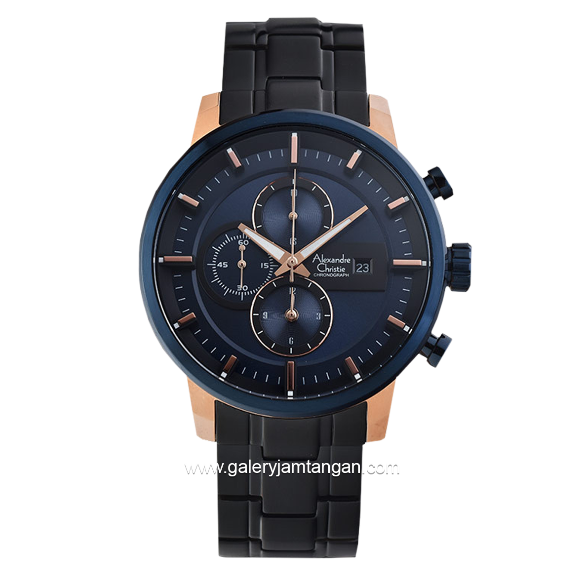 Alexandre Christie AC 6323 MC Black Rosegold Ring Blue Chronograph Stainless Steel