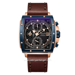 Alexandre Christie AC 6376 MC Chronograph Brown Rosegold Ring Blue Leather Strap