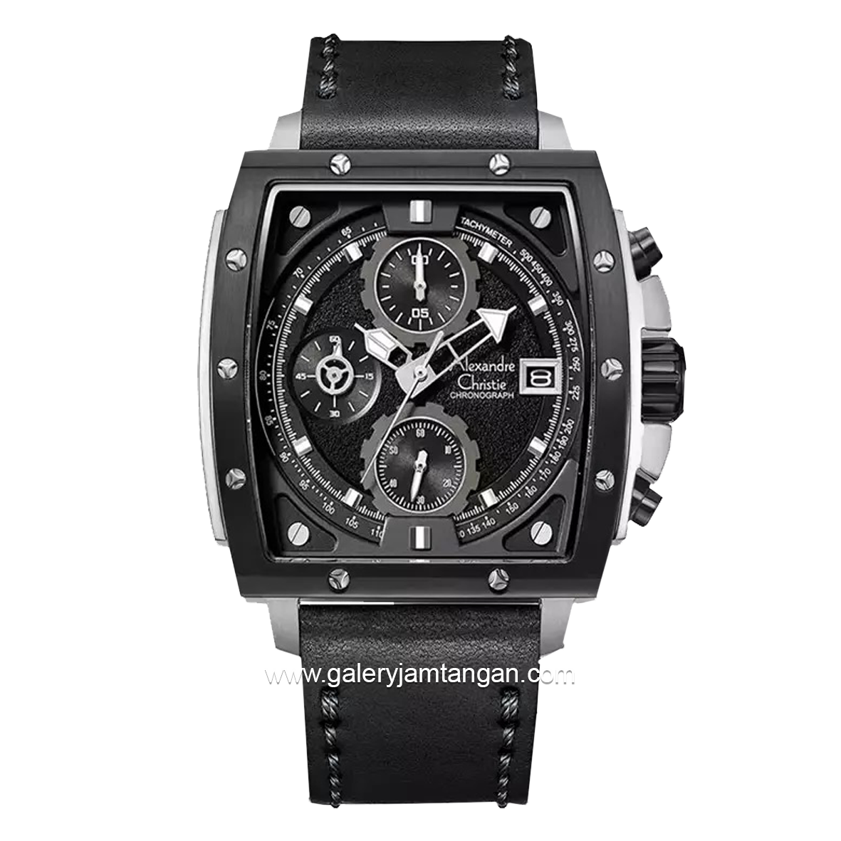 Alexandre Christie AC 6376 MC Chronograph Black Silver Leather Strap