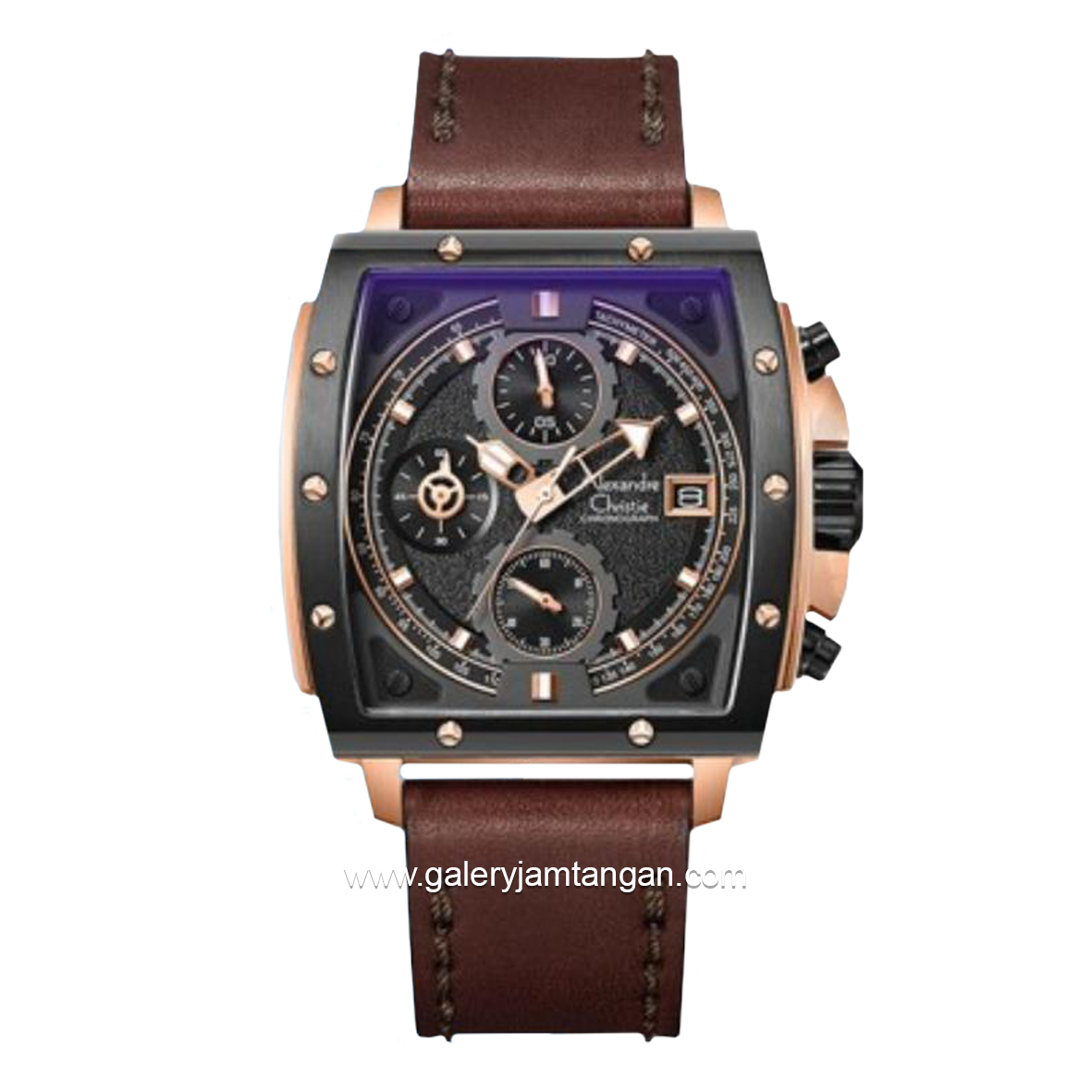 Alexandre Christie AC 6376 MC Chronograph Brown Rosegold Ring Black Leather Strap