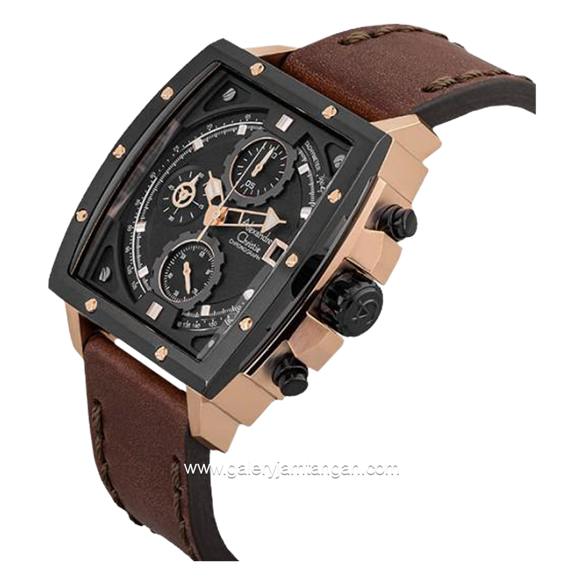 Alexandre Christie AC 6376 MC Chronograph Brown Rosegold Ring Black Leather Strap